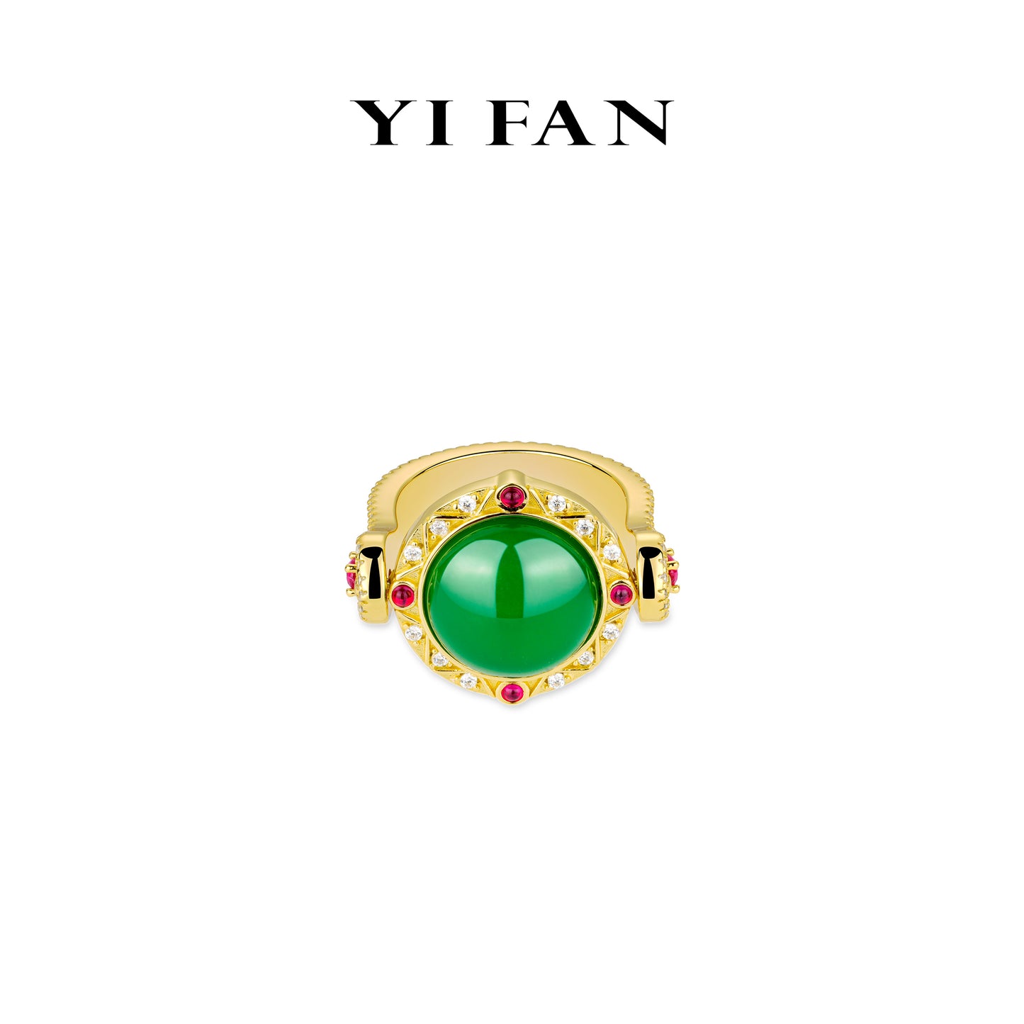 Golden time collection: Multi-purpose "Green jade Amulet" detailed Rotating Ring/Pendant (Unisex)