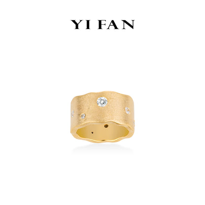 Minimalist collection: "Golden brushed Starry Sky" Modern Wide Ring