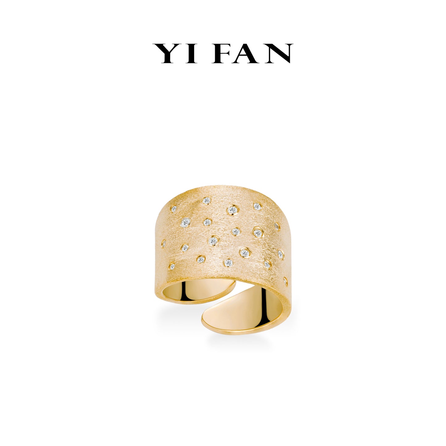 Minimalist collection:  "Artistic brushed Stars in Golden Galaxy" Modern Wide band Ring