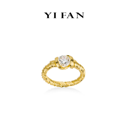 Minimalist collection: Modern "Twisted Golden Croissant" Solitaire Ring