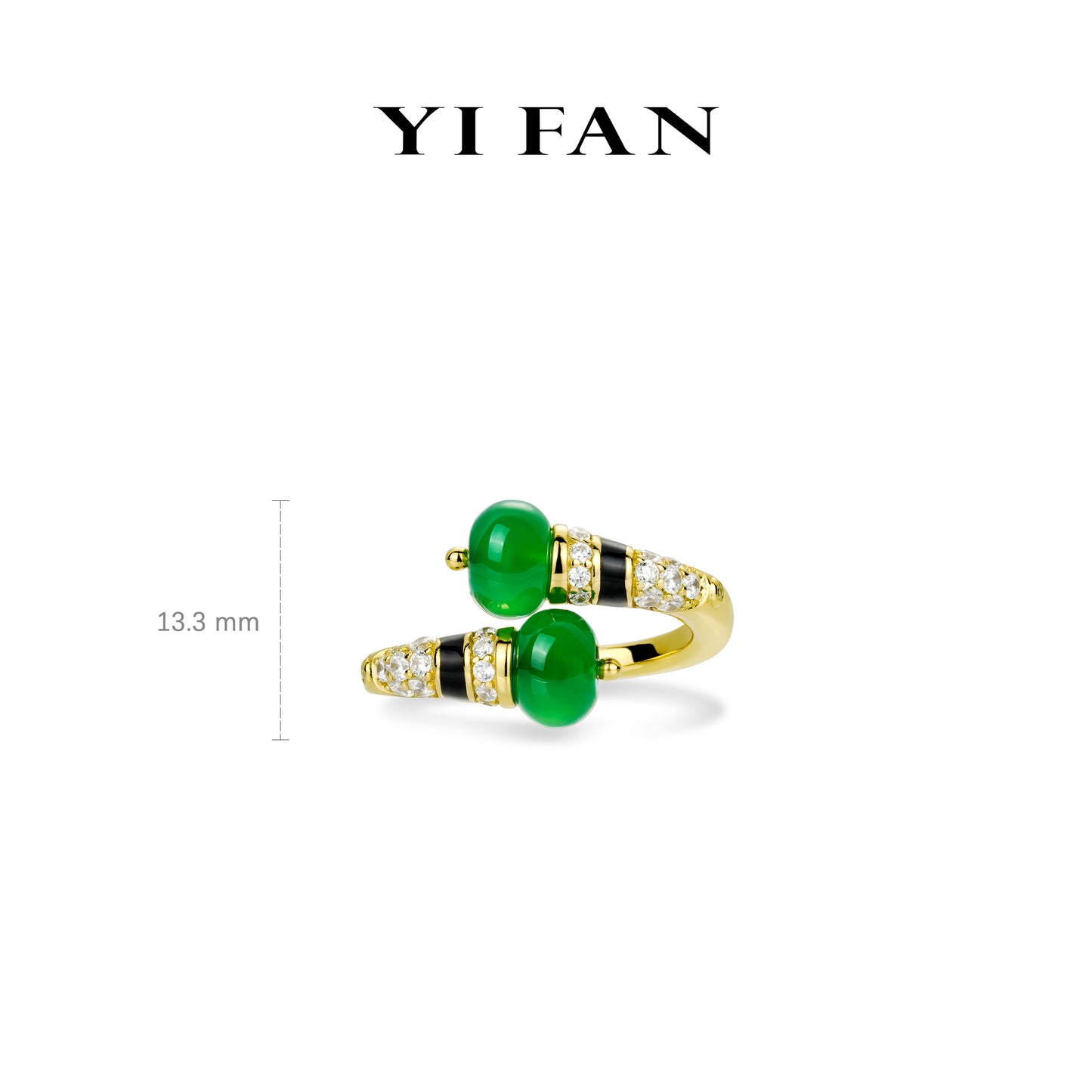 Welfare Exclusive Golden time collection: Vintage style "Double treasure jade beads" unique open Ring