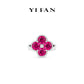 Ruby color collection: Modern Rose-Red "Lucky 4-petaled Flower" detailed Ring