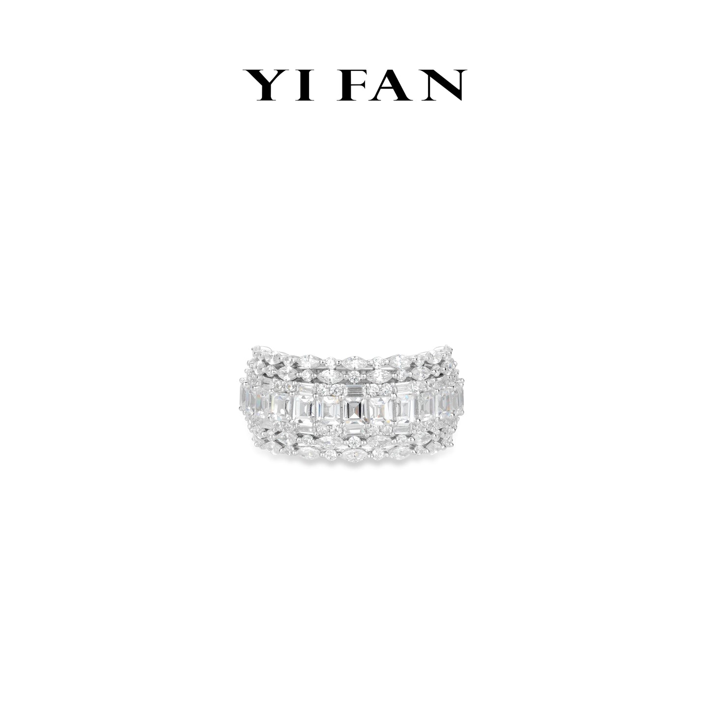 Emerald-cut collection: Modern "G Emerald-Marquise-Brilliant cut" detailed Half-circle Ring