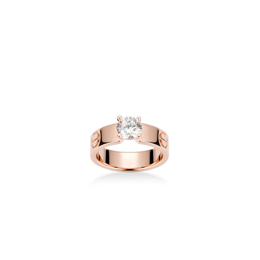 Rose-gold Fever collection: Modern "Love" CNC Solitaire Ring