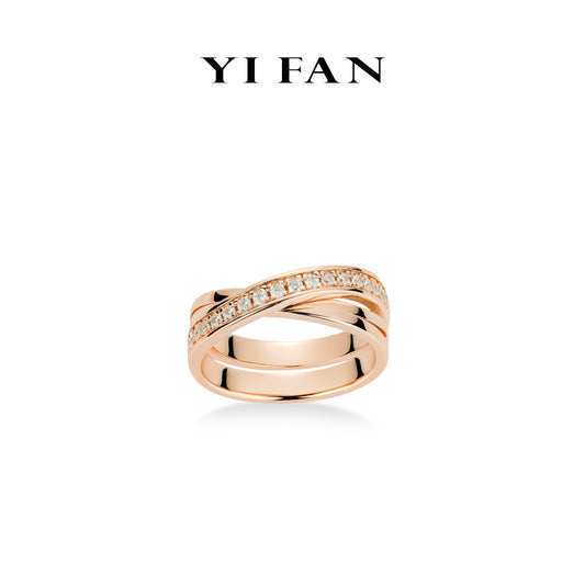 Rose-gold Fever collection: Modern"Starry Sky X" Cross Ring