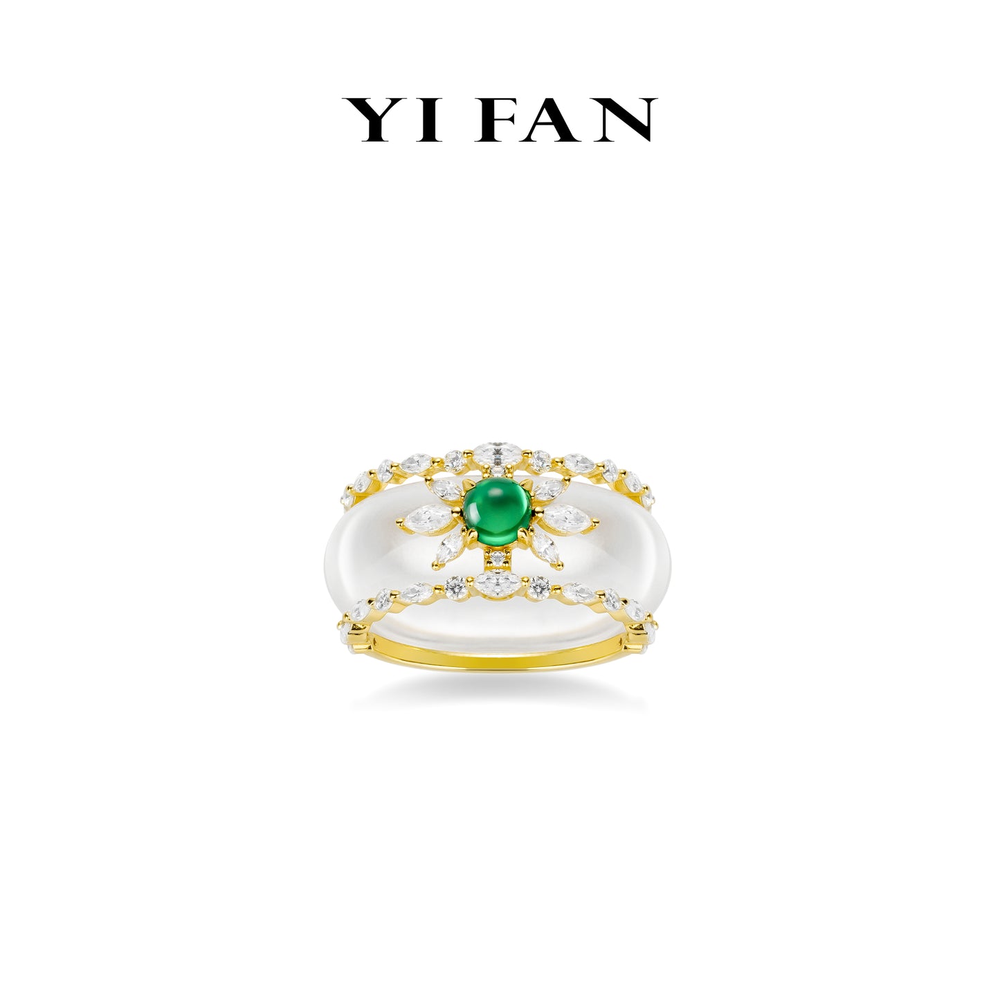 Pre-order Jade collection: Hand-carved "Golden Green Sun-flower Icy Donut" Multi-purpose 2 in 1 Ring