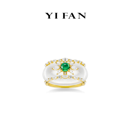 Pre-order Jade collection: Hand-carved "Golden Green Sun-flower Icy Donut" Multi-purpose 2 in 1 Ring