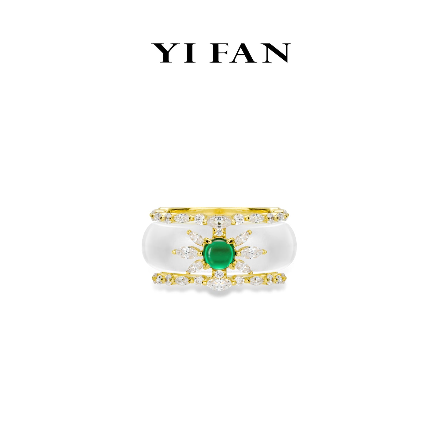 Pre-order Jade collection: Hand-carved "Golden Green Sun-flower Icy Donut" Multi-purpose 2 in 1 Ring