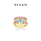 Paraíba-Pink diamond Color collection: Modern "Hollowed double-layer Heart" Golden wide band Ring