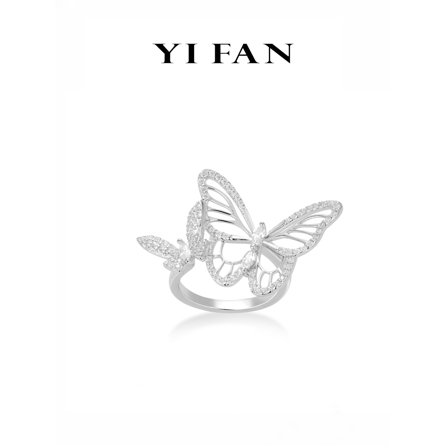 Animal collection: Modern "Hollowed 2 Butterflies" detailed Open Ring