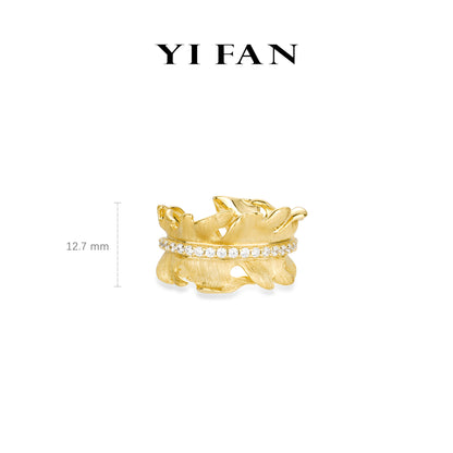 Golden time collection: Modern "Brushed Dazzling Feather" Wide band Open Ring