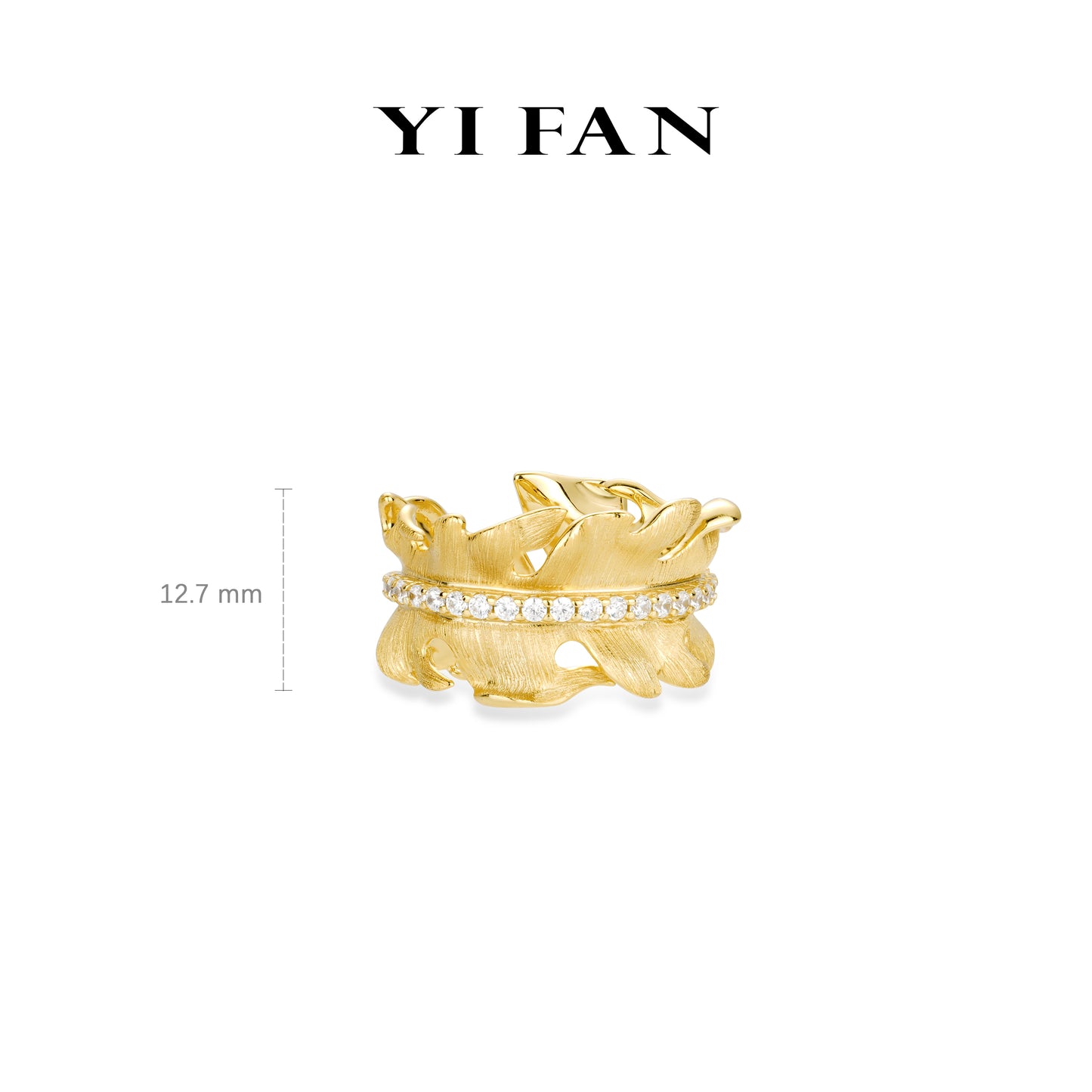 Golden time collection: Modern "Brushed Dazzling Feather" Wide band Open Ring