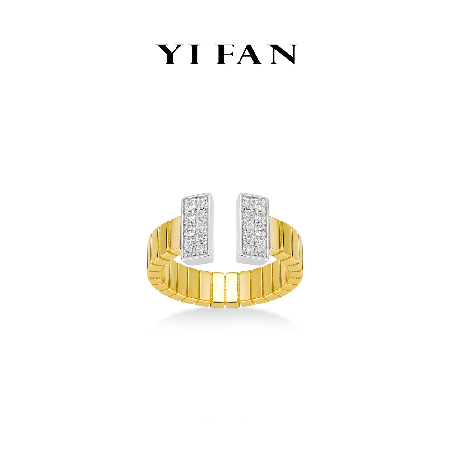 Golden time collection: Modern "Double T" Wide Golden-arm Open Ring (Unisex)