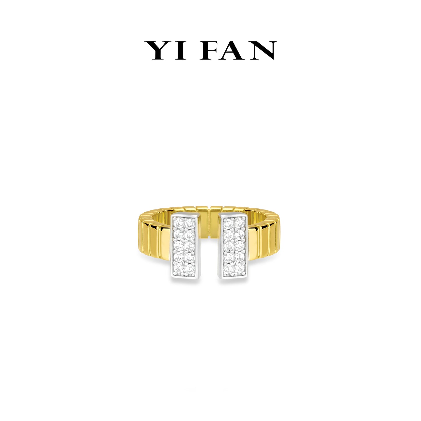 Golden time collection: Modern "Double T" Wide Golden-arm Open Ring (Unisex)