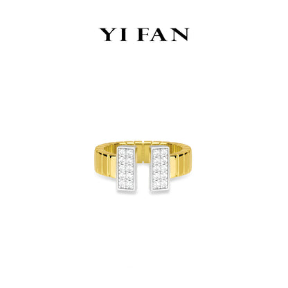 Golden time collection: Modern "Double T" Wide Golden-arm Open Ring (Unisex)