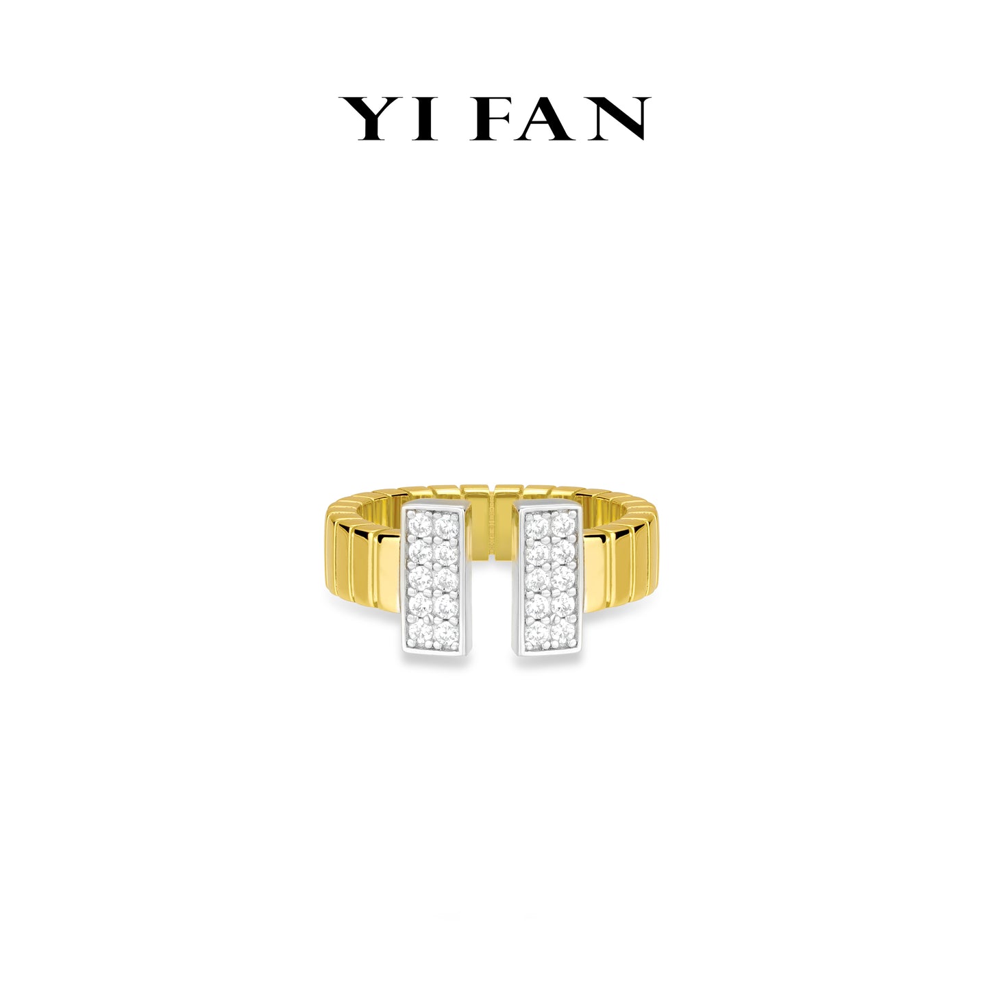 Golden time collection: Modern "Double T" Wide Golden-arm Open Ring (Unisex)