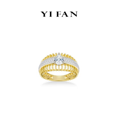 Golden time collection: Unique "Waltz Water-droplet Hollow golden-edge" exquisite Ring