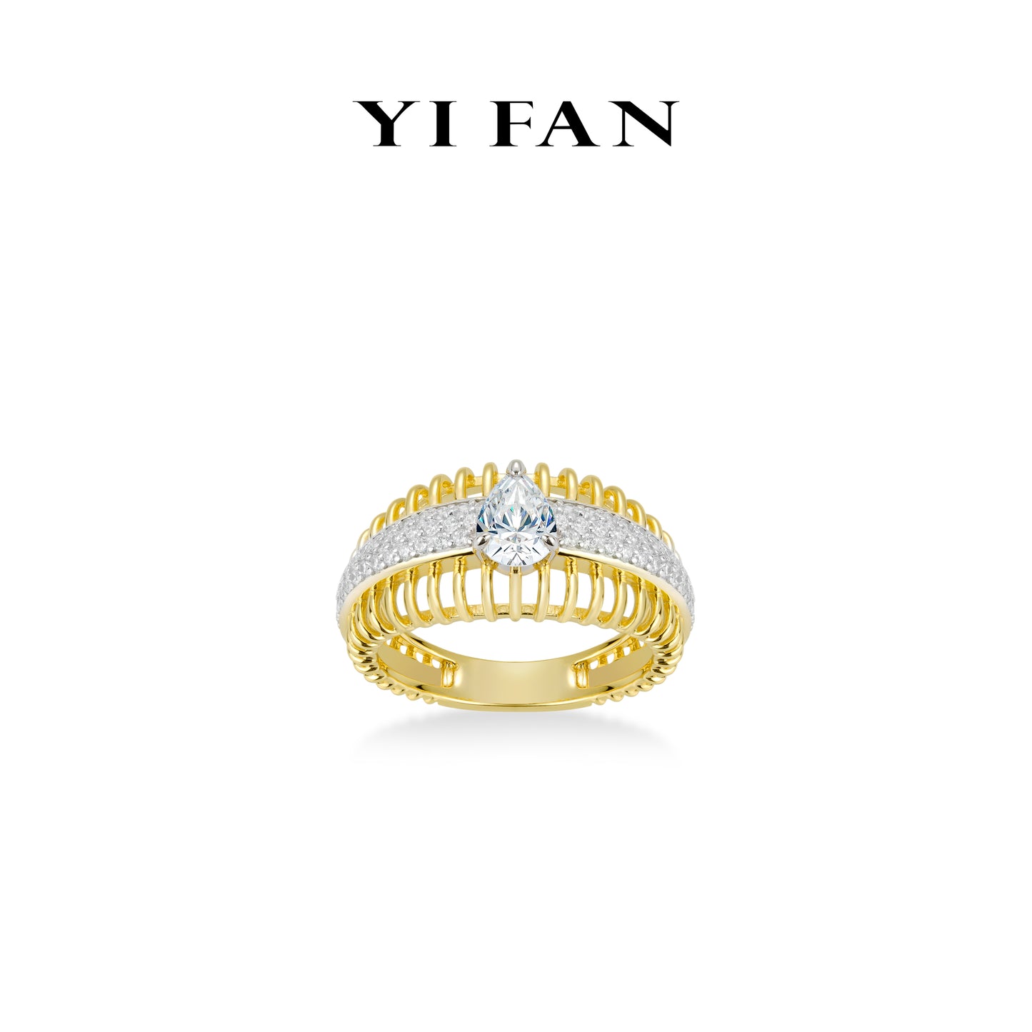 Golden time collection: Unique "Waltz Water-droplet Hollow golden-edge" exquisite Ring