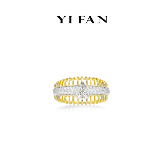 Golden time collection: Unique "Waltz Water-droplet Hollow golden-edge" exquisite Ring