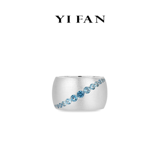 High Jewelry Collection: Luxury "Blue stars in the Silver Galaxy" Versatile wide band Ring