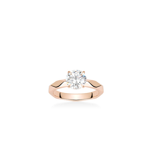 Pre-order Rose-gold Fever collection: Modern "Four-Prongs Rhombus Vein" CNC Solitaire Ring