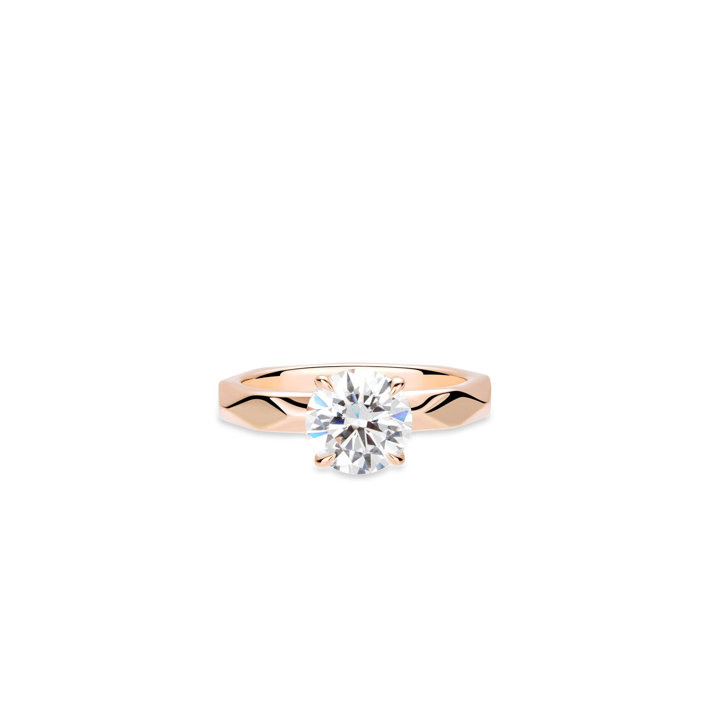 Pre-order Rose-gold Fever collection: Modern "Four-Prongs Rhombus Vein" CNC Solitaire Ring