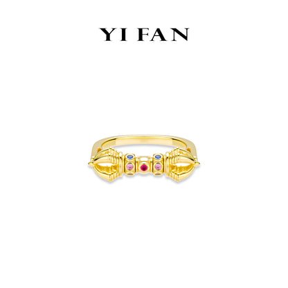 Golden time collection: Modern "Colorful Vajra Pestle" detailed Rotating/Fidget Ring