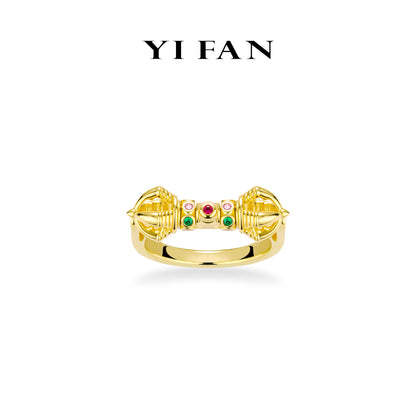 Golden time collection: Modern "Colorful Vajra Pestle" detailed Rotating/Fidget Ring