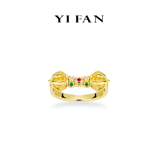 Golden time collection: Modern "Colorful Vajra Pestle" detailed Rotating/Fidget Ring