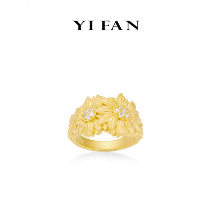 Golden time collection: Modern Brushed “Dazzling Daisy” detailed Golden-arm Ring