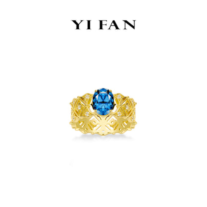 Sapphire color collection: "Vibrant Blue Golden Lace" Wide band Ring
