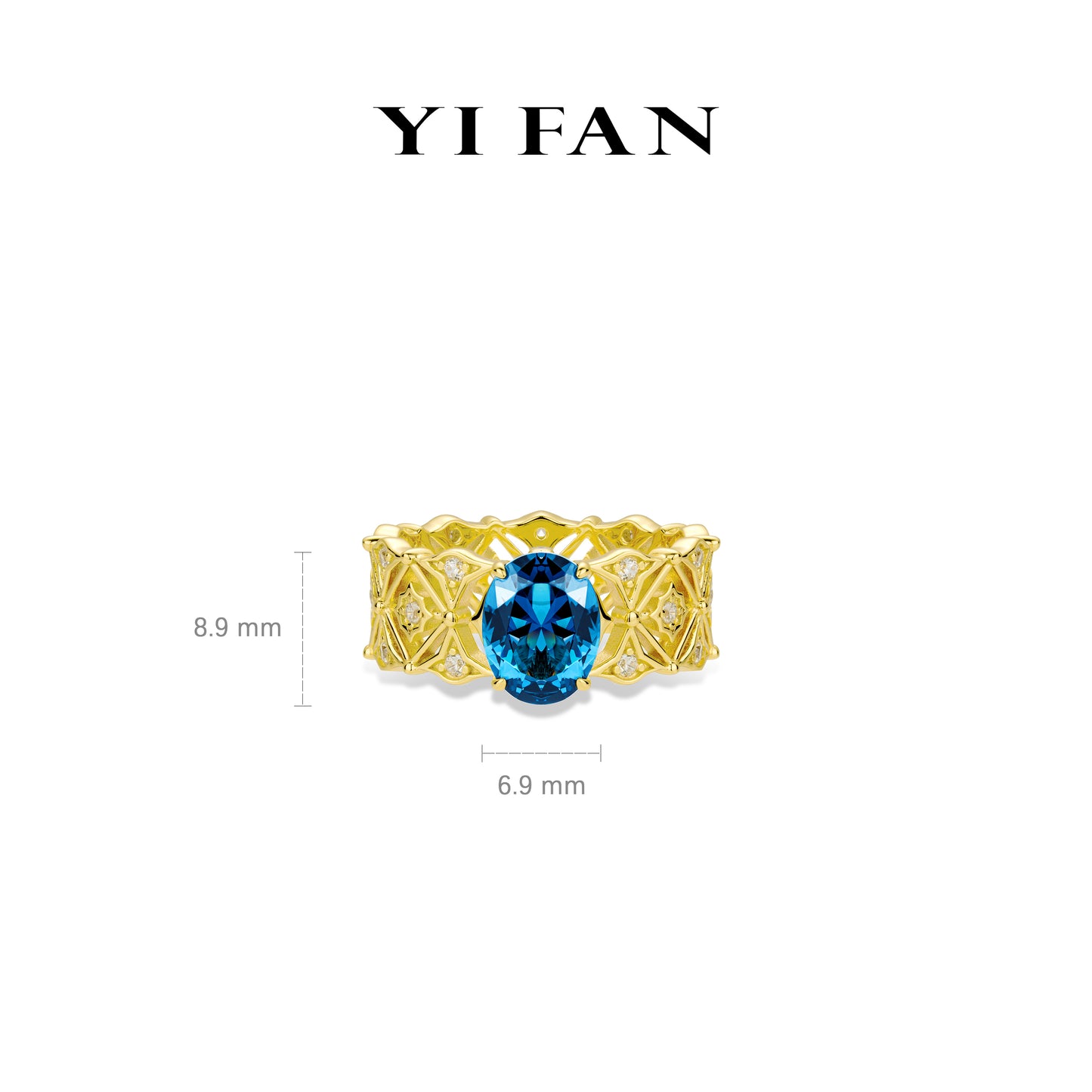 Sapphire color collection: "Vibrant Blue Golden Lace" Wide band Ring