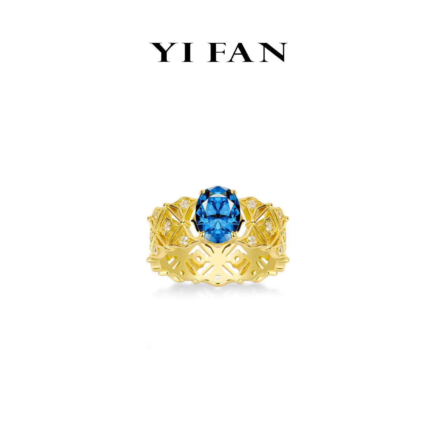 Sapphire color collection: "Vibrant Blue Golden Lace" Wide band Ring