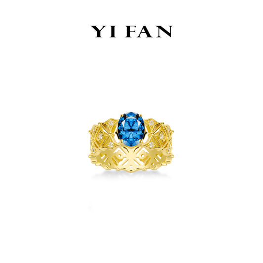 Sapphire color collection: "Vibrant Blue Golden Lace" Wide band Ring