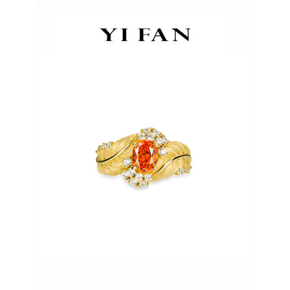 Padparadscha color collection: Modern Brushed "Golden Sunset Weaving Palm" exquisite Ring