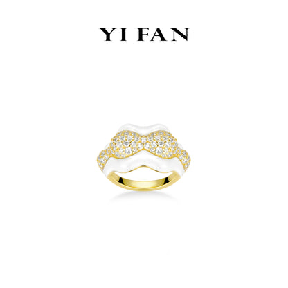 Welfare Exclusive Regal Versatility Collection: Golden "Ocean Wave foam Sparkle" exquisite Ring