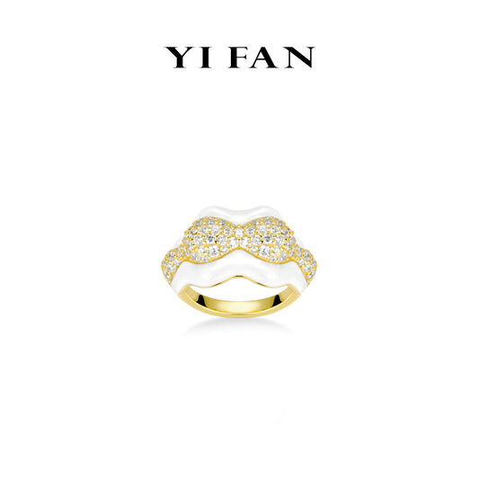 Welfare Exclusive Regal Versatility Collection: Golden "Ocean Wave foam Sparkle" exquisite Ring