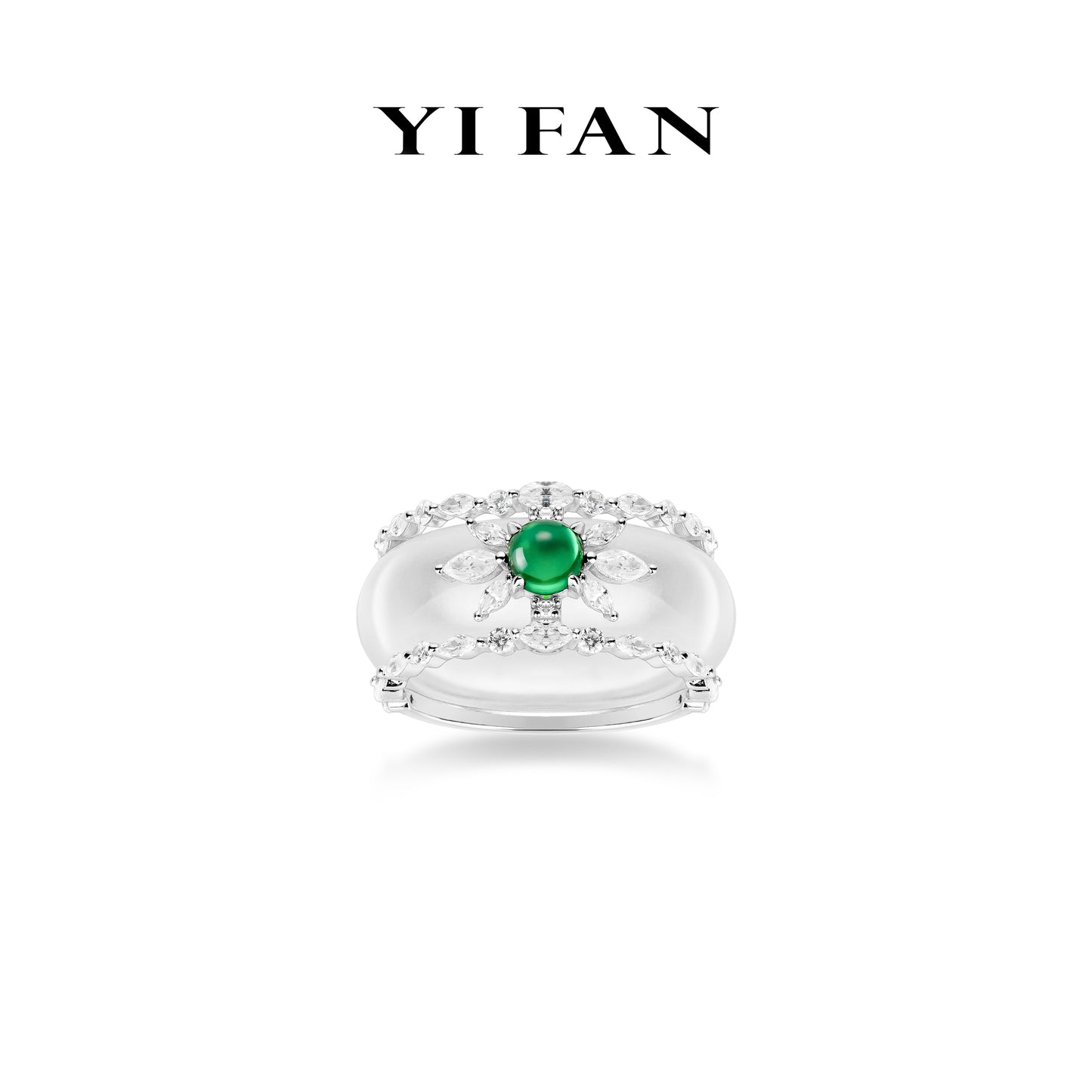 Jade collection: Hand-carved "Green Sun-flower Icy Donut" Multi-purpose 2 in 1 Ring