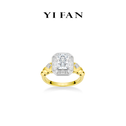 Limited Emerald-cut collection: Modern "Golden Light-Year" detailed golden-arm Ring