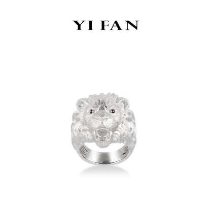 Animal collection: Modern 3D "Brushed White Domineering Lion" detailed Ring (Unisex)