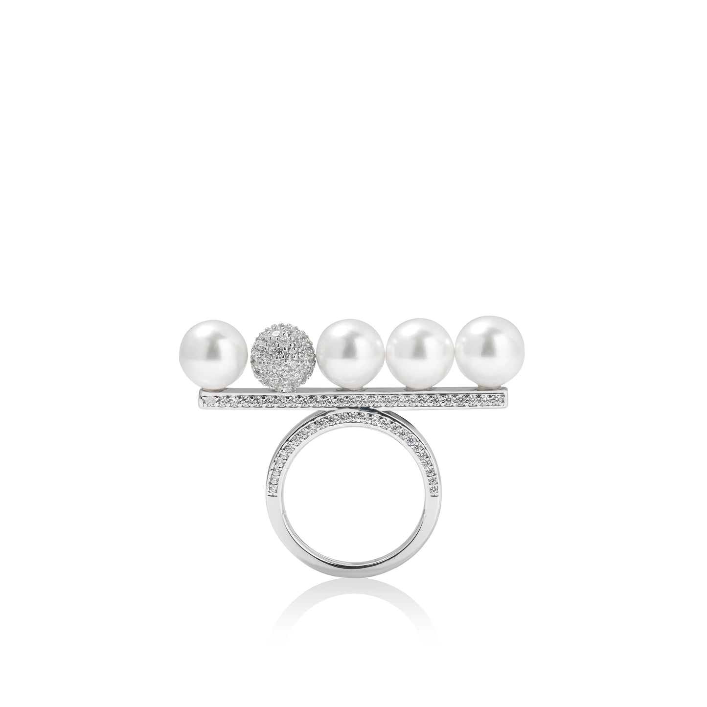 Pre-order design: Modern White Pearls detailed "5 dragon balls" ring.