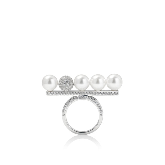 Pre-order design: Modern White Pearls detailed "5 dragon balls" ring.