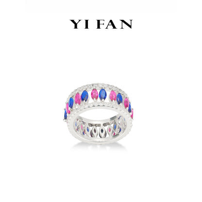 Rainbow collection: Modern 2 in 1 ‘’Rose Red and Blue Marquise" multipurpse set Rings