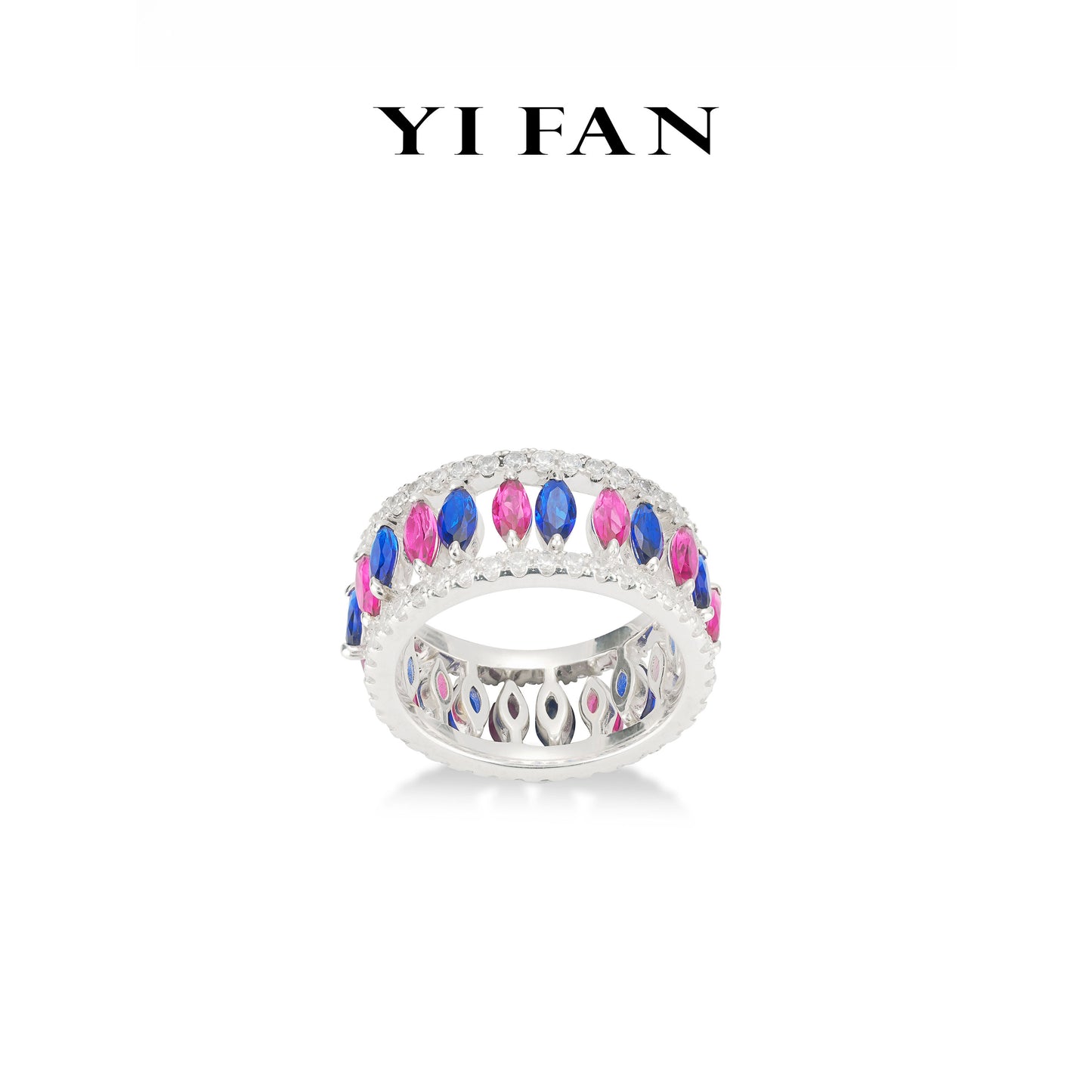 Rainbow collection: Modern 2 in 1 ‘’Rose Red and Blue Marquise" multipurpse set Rings