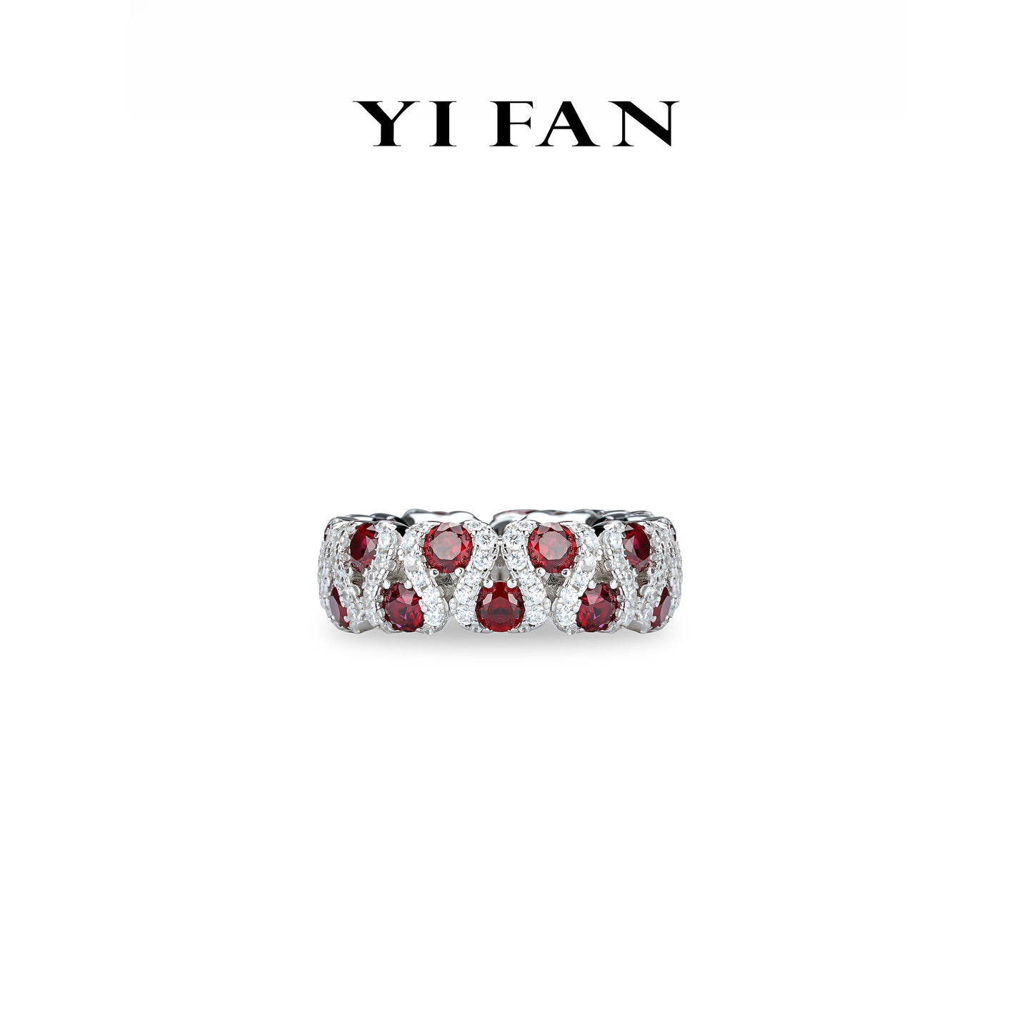 Ruby color collection: Modern "Red & White Refined Scholar" Wide eternity Ring