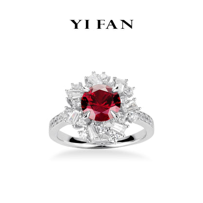 Welfare exclusive for Newyear 2025 Ruby color collection: Modern "Brilliant Sunflower" detailed Ring