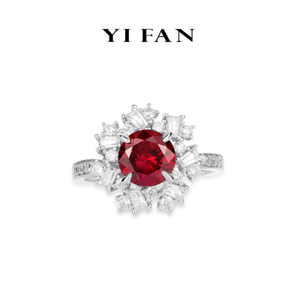 Welfare exclusive for Newyear 2025 Ruby color collection: Modern "Brilliant Sunflower" detailed Ring