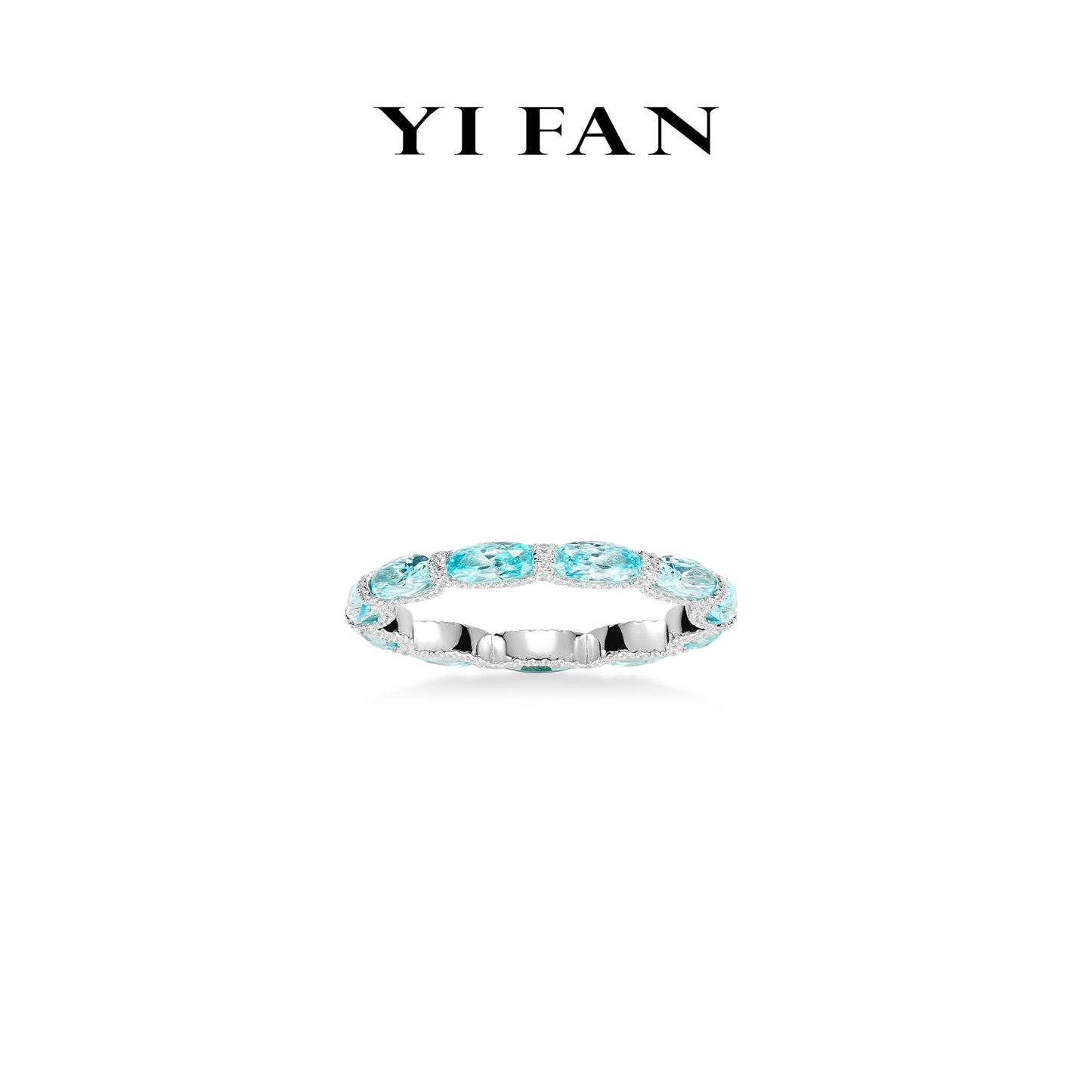 Aquamarine color collection: Modern "Blue Ocean Pebbles" eternity Ring band