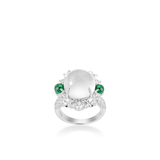 Promotion design: Icy jade  "Green dot luminous pearl" modern Ring