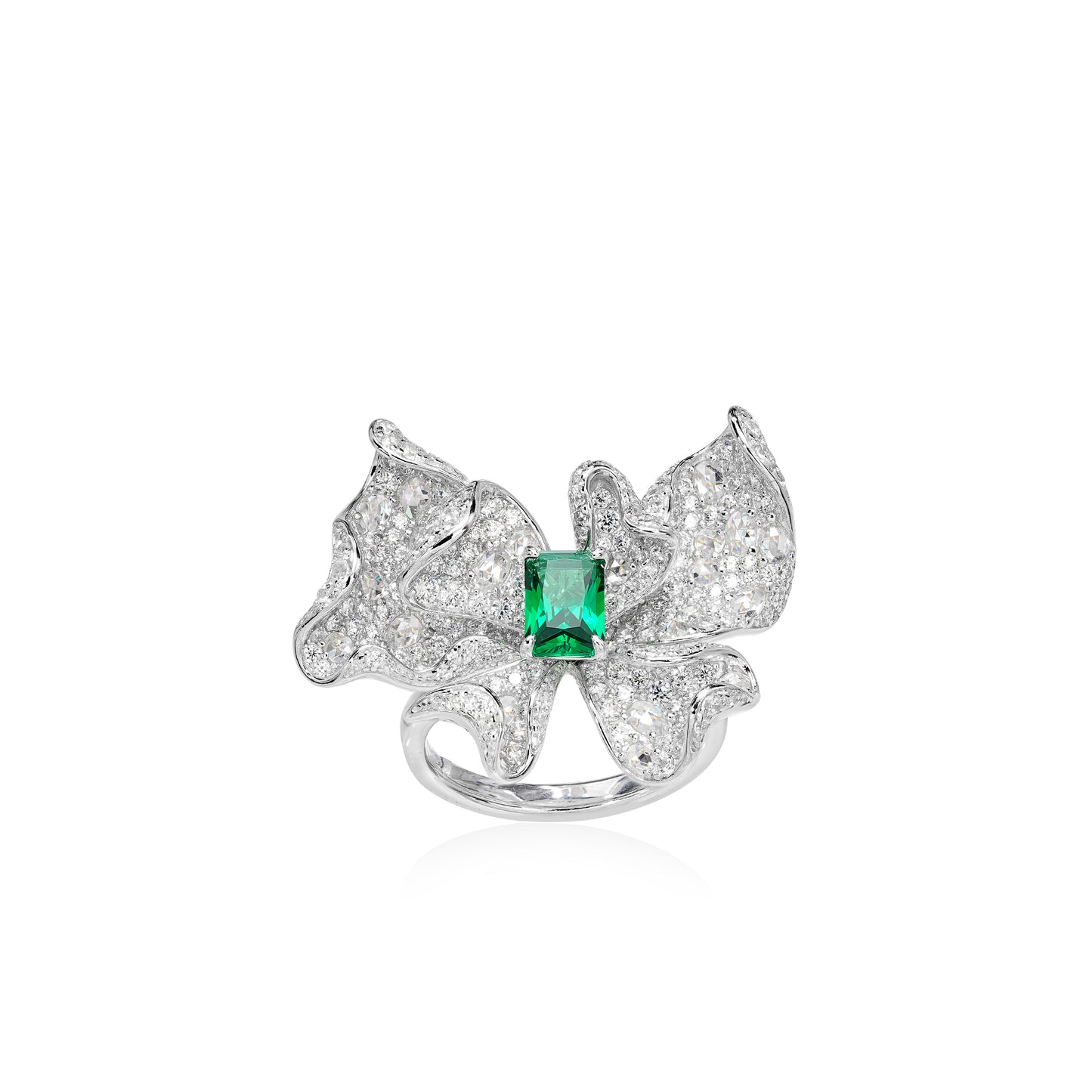 Synthetic Tsavorite collection: Apple green Artistic butterfly Ring